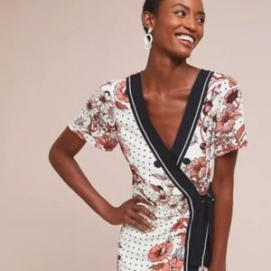Anthropologie Maeve Aubrey Floral Polka Dot Wrap V Neck Women’s Size 4